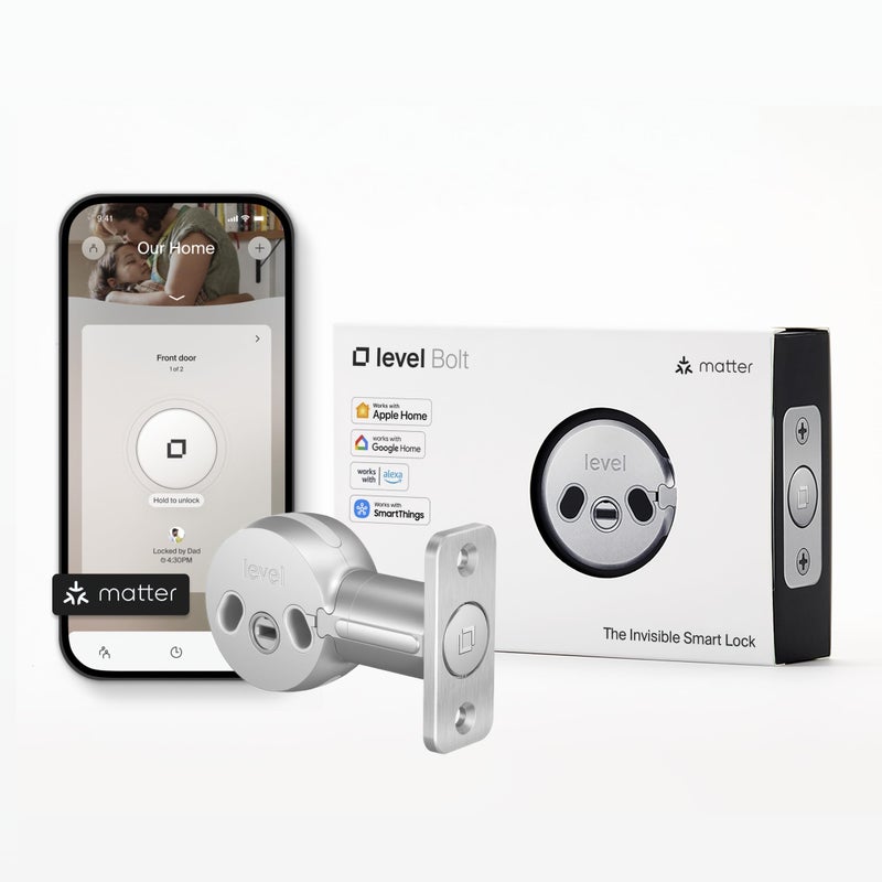 ليفل Level Bolt (Matter) Smart Deadbolt - اجعل قفلك ذكيًا دون تغيير المفاتيح أو الأجهزة - دخول بدون مفتاح فوق الخيط والوصول عن بعد عبر Apple Home Google Home Alexa وللأشياء الذكية - Image 1